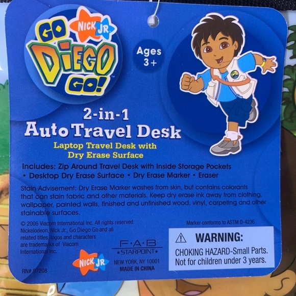 Nick Jr Go Diego Go 2 in 1 Auto Travel Desk 2006 dry erase board bag New 14" - Picture 11 of 13